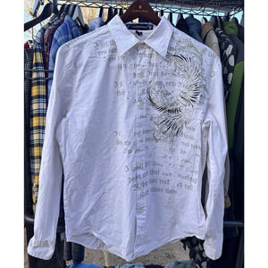 Victorious Designer Shirt L Men's Button Down All Over Print Sequins Dove Wings